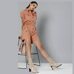 Sassafras Coral Pink Denim Jumper Playsuit- Size Small- New without tags